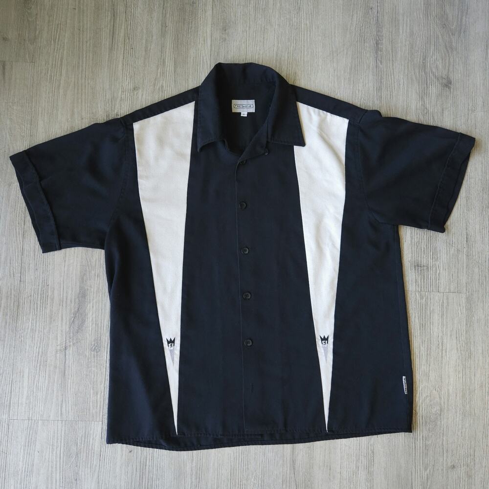 Vtg FRESHJIVE Shirt Men XL Bowling Loop Collar Rockabilly 90s Made In USA Retro